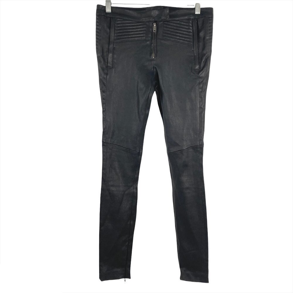 A.L.C. Pants Leather Cotton Black Leg Zip Size 2